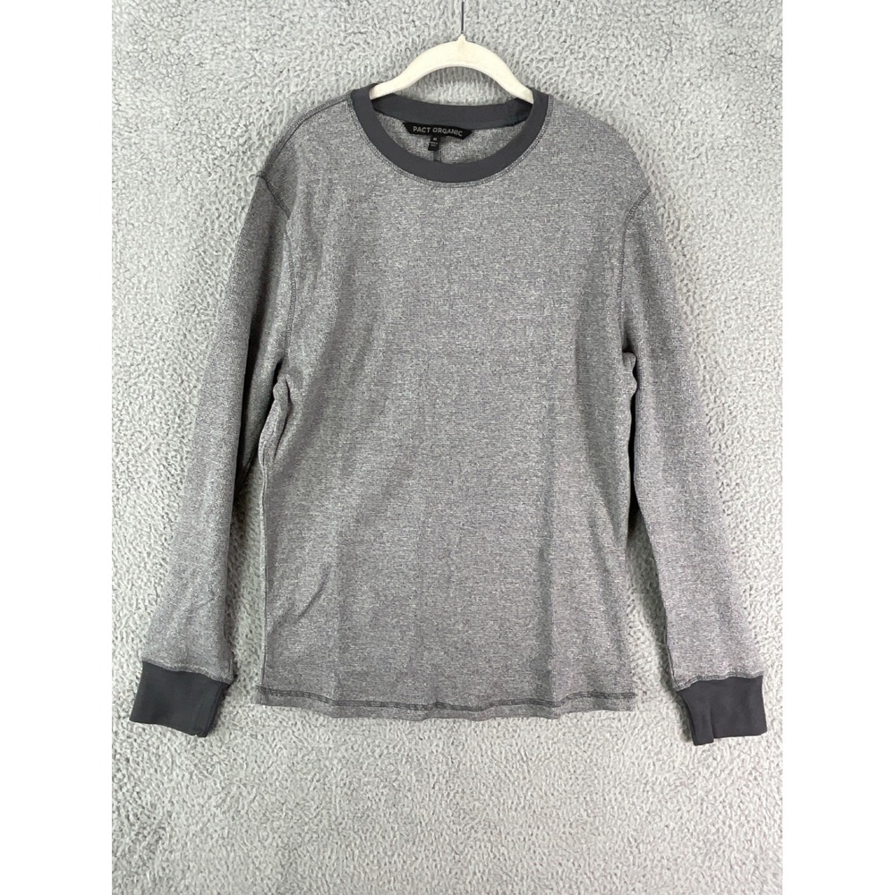Pact Organic Thermal Shirt Mens Medium Grey Waffle Knit Long Sleeve Cotton Tee